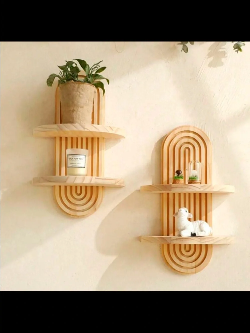 ARRIVING SOON Set of 2 Boho 2-Tier Wooden Wall Shelves | Arch Floating Shelf